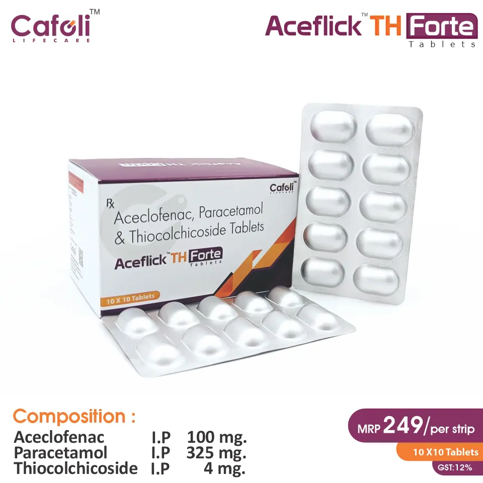 Thiocolchicoside + Aceclofenac + Paracetamol Tablet at the best price in PCD Pharma Franchise for Combination Therapy and Pain and Inflammation Relief.